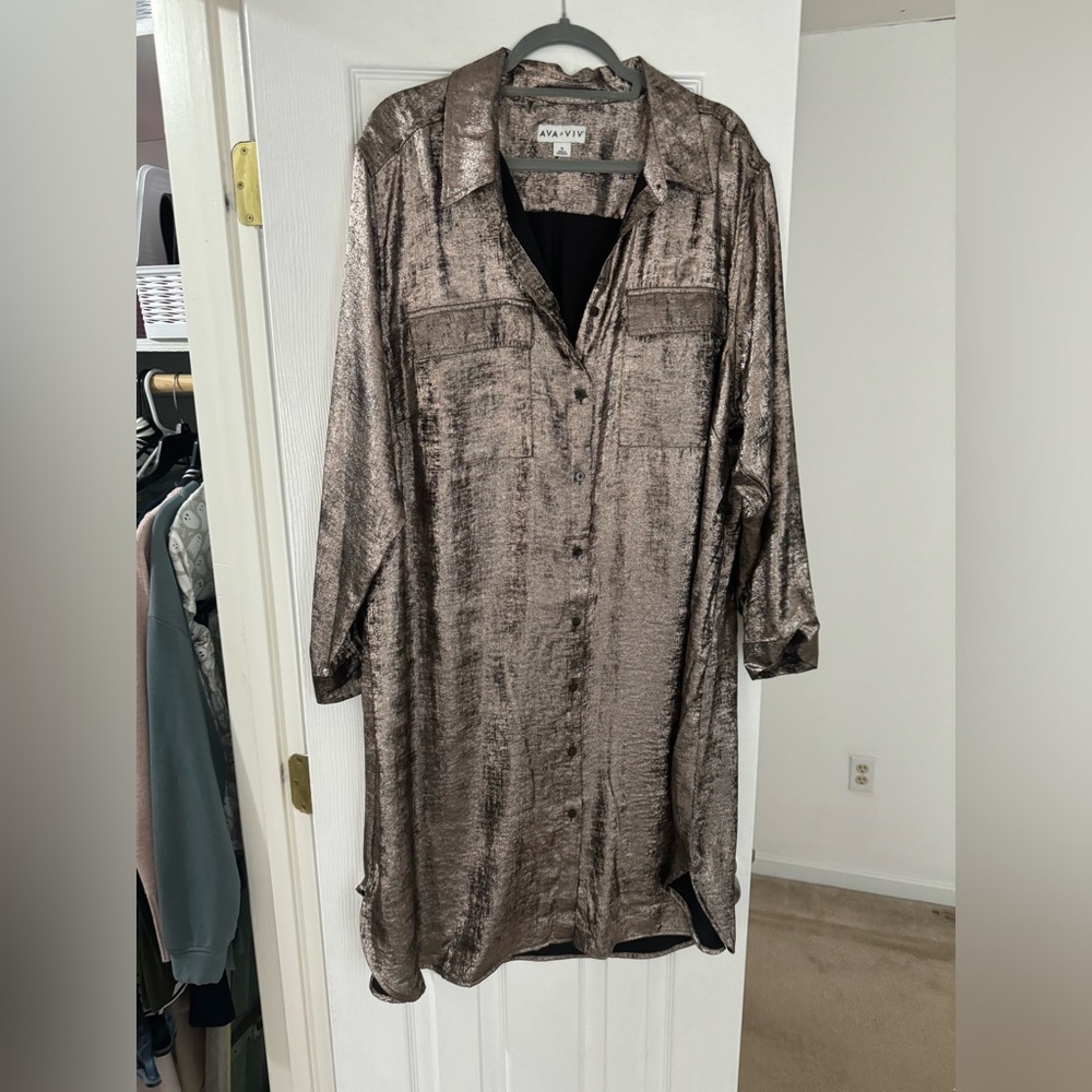Metallic Plus Size Dress, Buttoned dresss